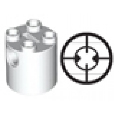 white brick round 2 x 2 x 2 robot body - with bottom axle holder x shape x orientation