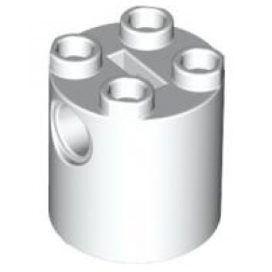 white brick round 2 x 2 x 2 robot body - with bottom axle holder x shape orientation