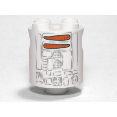 white brick round 2 x 2 x 2 robot body with bottom axle holder x shape orientation with faded light bluish gray lines and orange carrots pattern snowman sw r2-d2
