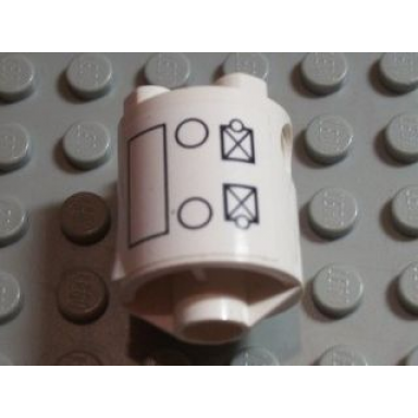 white brick round 2 x 2 x 2 robot body with black circles rectangle and square outlines pattern on both sides stickers - set 7467