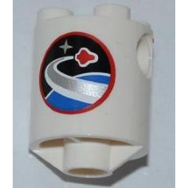 white brick round 2 x 2 x 2 robot body with space center logo pattern on both sides stickers - set 3366