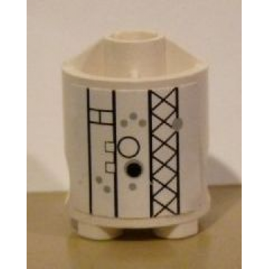 white brick round 2 x 2 x 2 robot body with gray dots black lattice squares and circles pattern sticker - set 7467