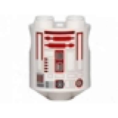 white brick round 2 x 2 x 2 robot body with black outline small rectangles dark red lines and dark red pattern r4-p17