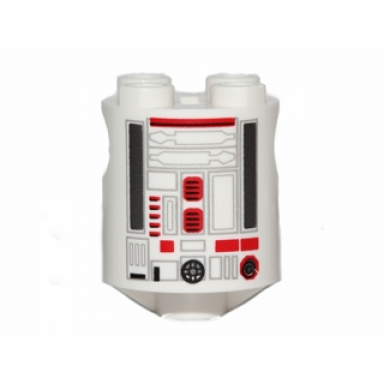 white brick round 2 x 2 x 2 robot body with red and silver pattern r4-g0
