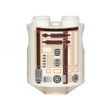 white brick round 2 x 2 x 2 robot body with dark brown and dark orange lines pattern r3-m2