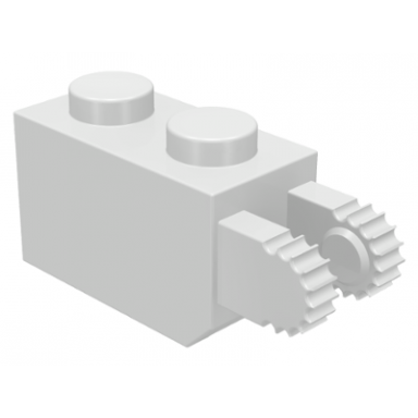 white hinge brick 1 x 2 locking with 2 fingers vertical end