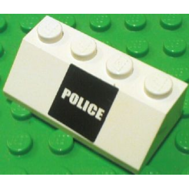 white slope 45 2 x 4 with white police on black background pattern sticker - set 7237