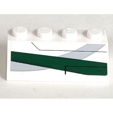 white slope 45 2 x 4 with light bluish gray curve and dark green stripe pattern model left side sticker - set 7868