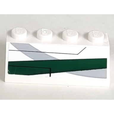 white slope 45 2 x 4 with light bluish gray curve and dark green stripe pattern model right side sticker - set 7868