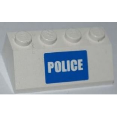 white slope 45 2 x 4 with white police on blue background narrow pattern sticker - set 7285