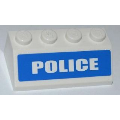 white slope 45 2 x 4 with white police on blue background wide pattern sticker - set 7286
