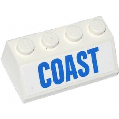 white slope 45 2 x 4 with blue coast pattern sticker - set 60013