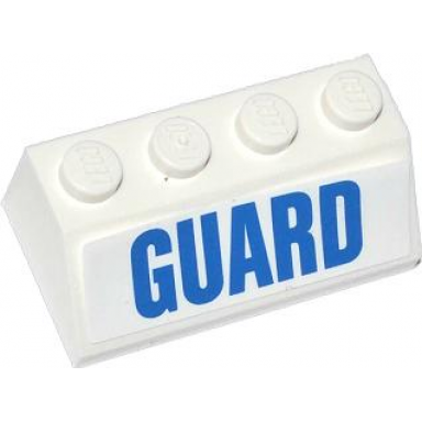 white slope 45 2 x 4 with blue guard pattern sticker - set 60013