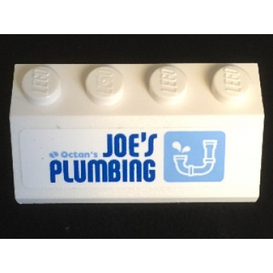 white slope 45 2 x 4 with blue octans joes plumbing and drainpipe pattern sticker - set 70811