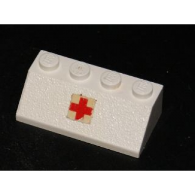 white slope 45 2 x 4 with red cross pattern sticker - sets 386 770
