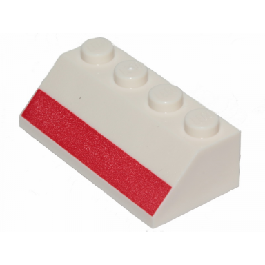 white slope 45 2 x 4 with red stripe pattern