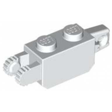 white hinge brick 1 x 2 locking with 1 finger vertical end and 2 fingers vertical end