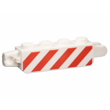 white hinge brick 1 x 4 locking with red and white danger stripes pattern on both sides