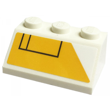 white slope 45 2 x 3 with yellow background and white triangle cutout with two black rectangles pattern model left side sticker - set 75290