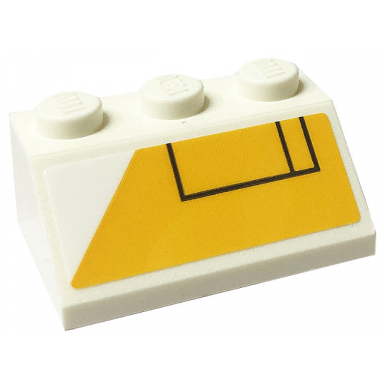 white slope 45 2 x 3 with yellow background and white triangle cutout with two black rectangles pattern model right side sticker - set 75290