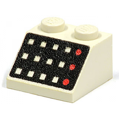 white slope 45 2 x 2 with 12 buttons and 3 red lamps on black background pattern