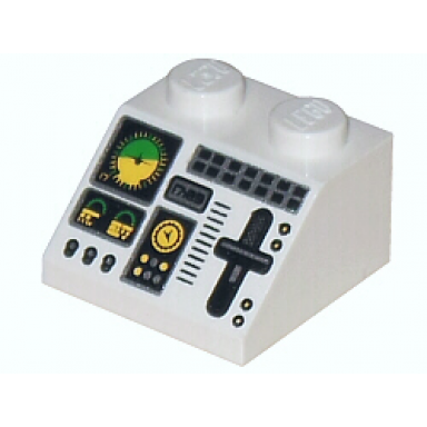 white slope 45 2 x 2 with aircraft green and yellow horizon indicator controls black buttons silver slider and switches pattern
