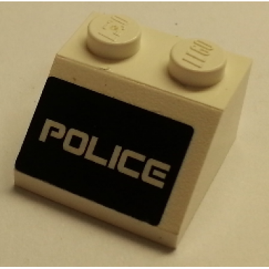 white slope 45 2 x 2 with white police on black background pattern sticker - set 5973