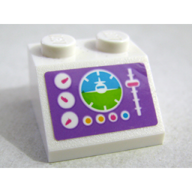 white slope 45 2 x 2 with airplane medium azure and lime horizon indicator white gauges slider bright light orange and dark pink buttons on medium lavender background pattern sticker - set 41109