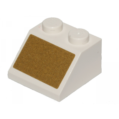 white slope 45 2 x 2 with gold rectangle pattern sticker - set 70838
