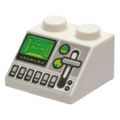 white slope 45 2 x 2 with green control screen gauges light bluish gray lever and silver buttons pattern