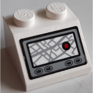 white slope 45 2 x 2 with gps map screen with red dot and buttons pattern sticker - set 60215