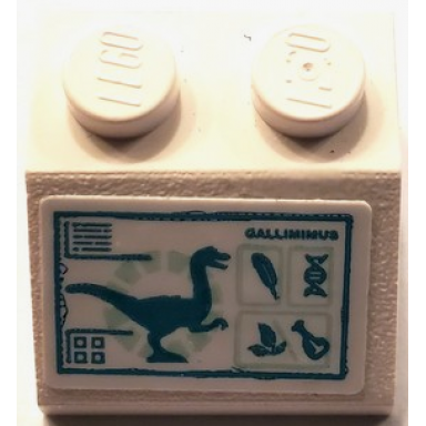 white slope 45 2 x 2 with dark turquoise gallimimus and dinosaur on screen pattern sticker - set 75940