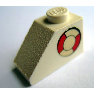 white slope 45 2 x 1 without bottom tube with life preserver pattern right sticker - set 373-1
