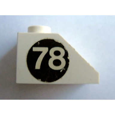 white slope 45 2 x 1 without bottom tube with 78 on black circle pattern left sticker - set 619