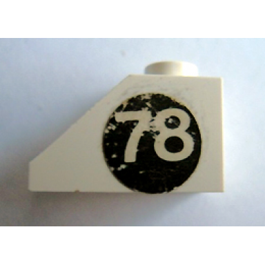 white slope 45 2 x 1 without bottom tube with 78 on black circle pattern right sticker - set 619