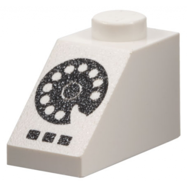 white slope 45 2 x 1 with black rotary phone dial and buttons pattern