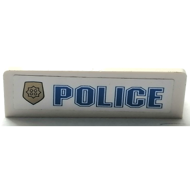 white panel 1 x 4 x 1 with blue police and world city gold police badge on white background pattern model right side sticker - sets 4850 7030