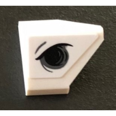 white slope 45 2 x 1 double inverted - with bottom stud holder with angry black eye pattern model left side sticker - set 76075