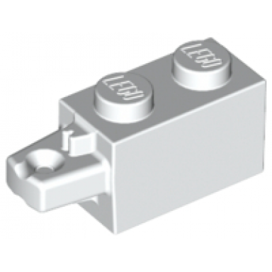 white hinge brick 1 x 2 locking with 1 finger horizontal end