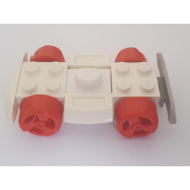 white vehicle base 4 x 6 racer base with red wheels and light gray bumper