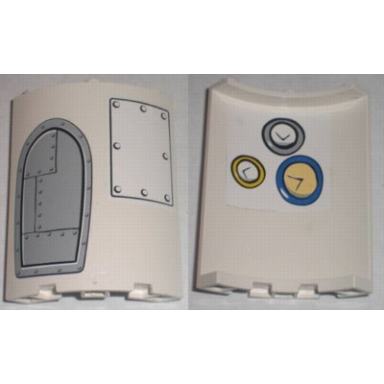 white cylinder quarter 4 x 4 x 6 with door and metal plate outside and clocks inside pattern stickers - set 3831