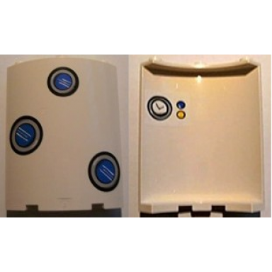 white cylinder quarter 4 x 4 x 6 with portholes outside and clock with buttons inside pattern stickers - set 3831