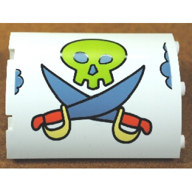 white cylinder quarter 4 x 4 x 6 with lime skull and medium blue crossed swords pattern
