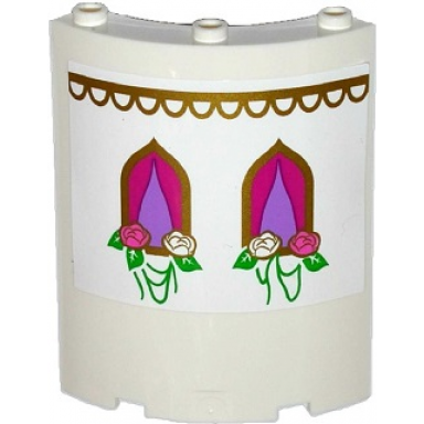 white cylinder quarter 4 x 4 x 6 with 2 oriental windows with flowers and gold trim pattern sticker - set 41061