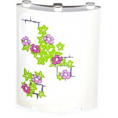white cylinder quarter 4 x 4 x 6 with bright pink and dark pink flowers leaves and brick wall pattern on left sticker - set 41052