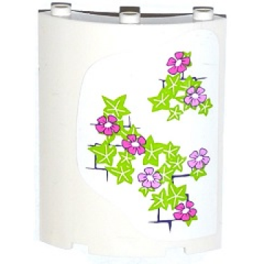 white cylinder quarter 4 x 4 x 6 with bright pink and dark pink flowers leaves and brick wall pattern on right sticker - set 41052