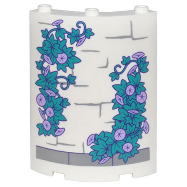 white cylinder quarter 4 x 4 x 6 with dark bluish gray brick outlines and dark turquoise vines and leaves and lavender flowers pattern