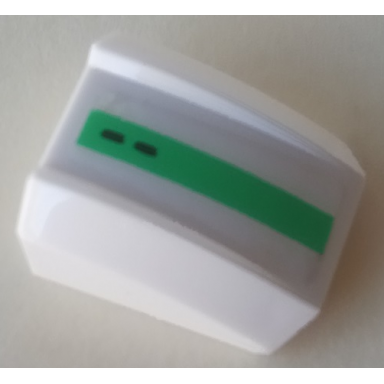 white slope curved 2 x 2 lip with bright green stripe and 2 black spots pattern sticker - sets 70704 70706