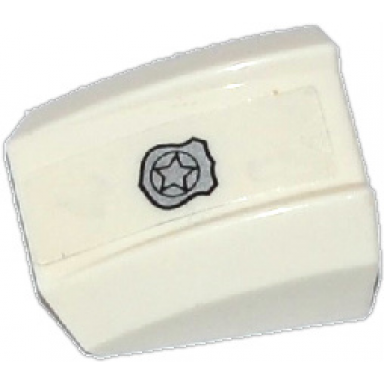 white slope curved 2 x 2 lip with silver police badge pattern sticker - set 60086