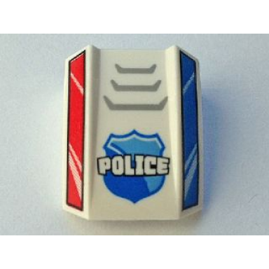 white slope curved 2 x 2 lip with police badge grille and red and blue sides pattern 10687
